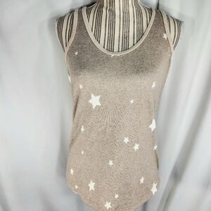 Live Love Lounge NWOT Karen Neuburger Tan w/White Stars Pajama Tank Top Medium
